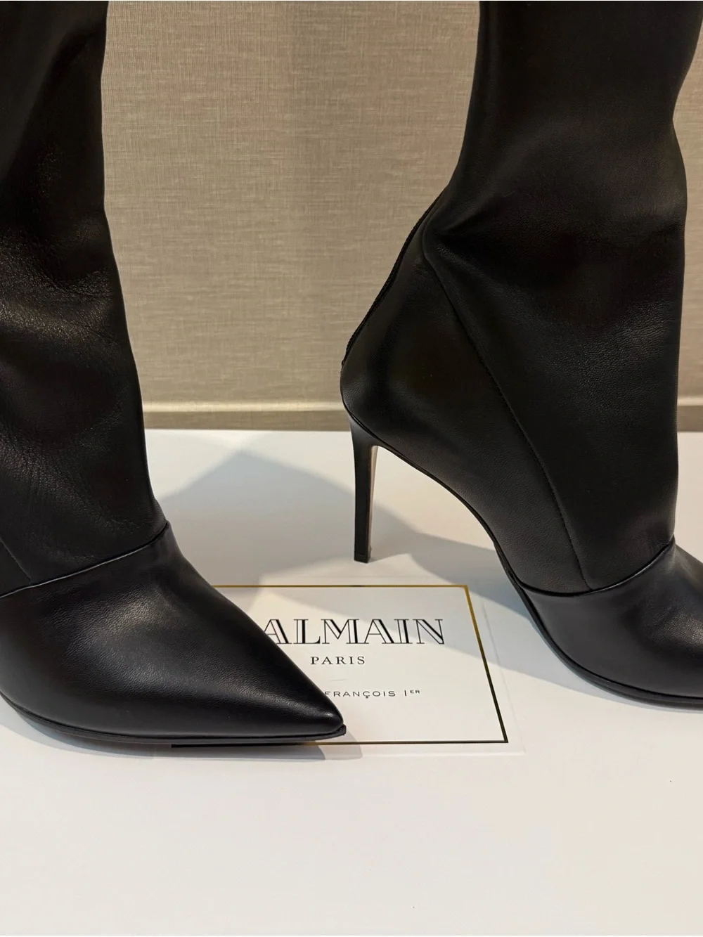 Balmain Amazone Black Leather Over-the-Knee Stiletto Boots 38/8 NWT!